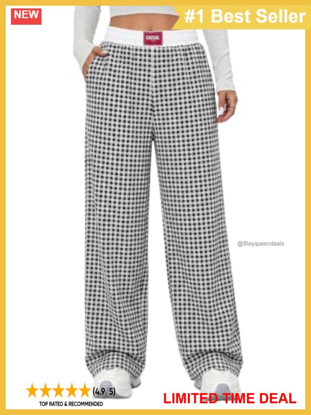 Wide Leg Palazzo Pants High Rise Elastic Waist Flowy Lounge Pants with Pockets